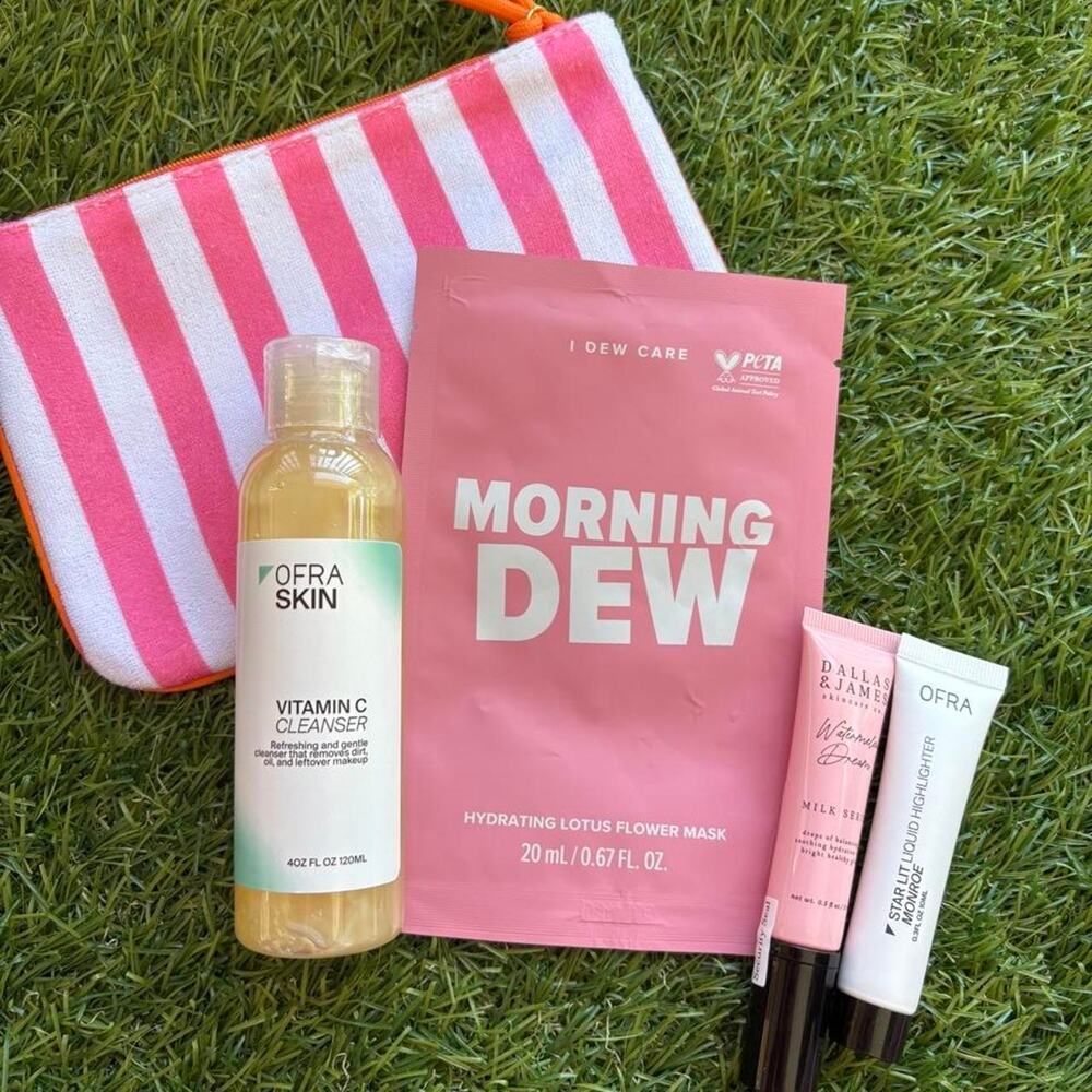 BUNDLE Ofra skin bundle with pink/white striped pouch